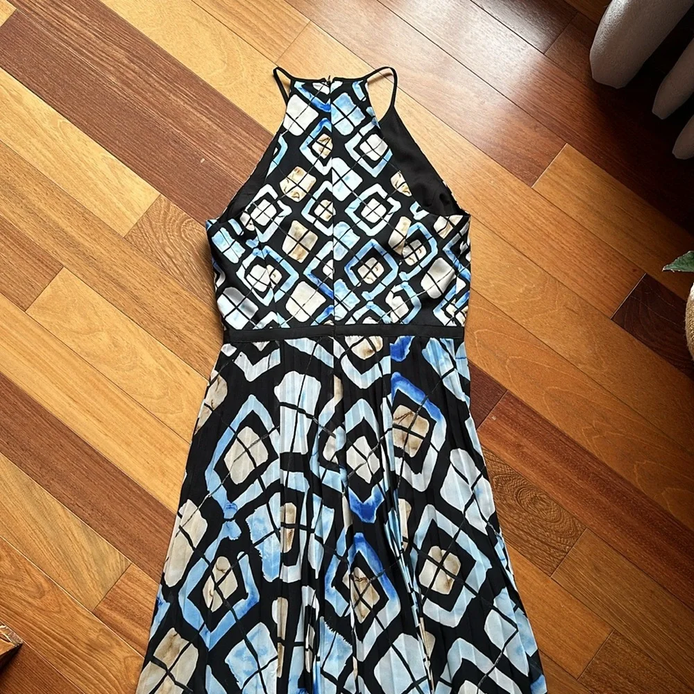 Anthropologie Blue Geometric Maxi Halter Dress with Pleated Skirt, size 2 - Picture 14 of 15
